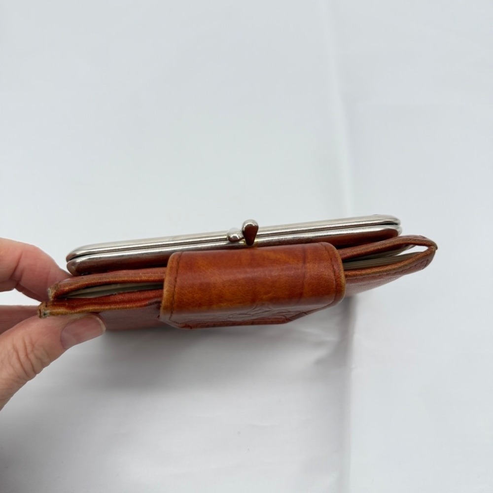 Rolfs Cowhide Wallet VTG Tooled Leather Kiss Lock Brown Retro‎ Photo Flap Womens - Picture 2 of 16